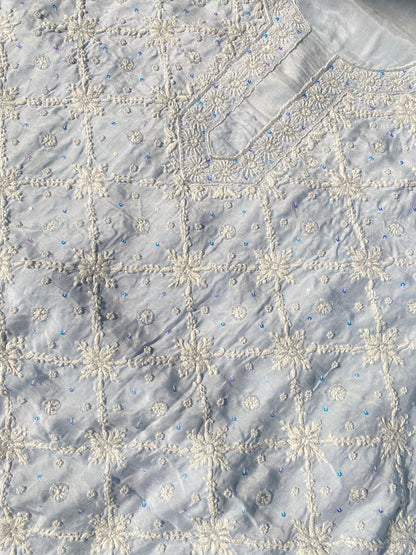 Zaanya Unstiched Powder Blue Chikankari Kurta Dupatta - Famous Chikankari