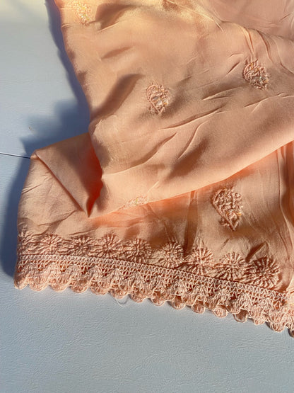 Zaanya Unstiched Peach Chikankari Kurta Dupatta - Famous Chikankari