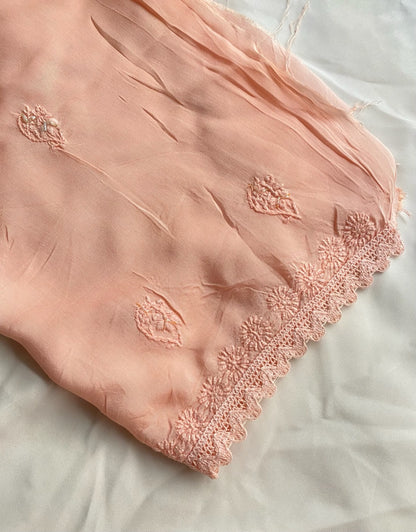 Zaanya Unstiched Peach Chikankari Kurta Dupatta - Famous Chikankari