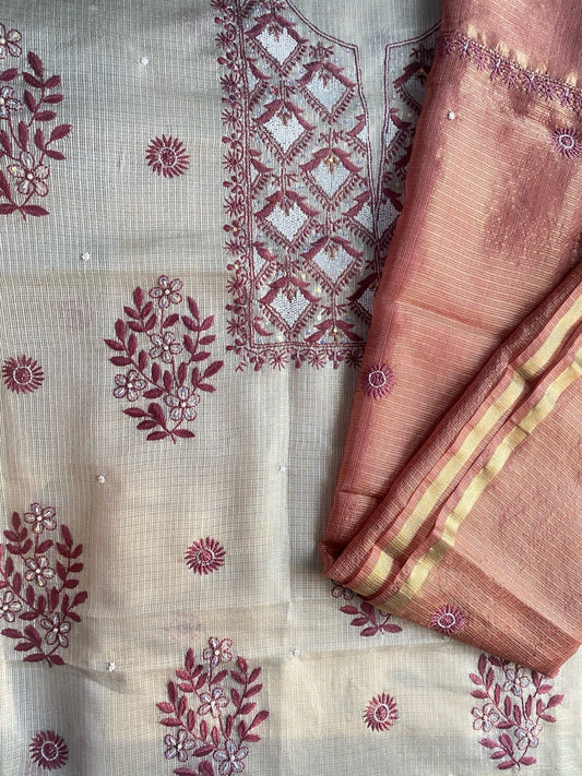 Zunaira Beige Chikankari Unstiched Kurta Dupatta