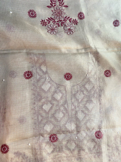 Zunaira Beige Chikankari Unstiched Kurta Dupatta - Famous Chikankari
