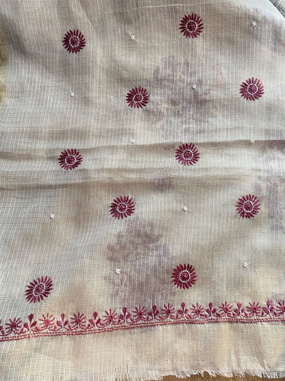 Zunaira Beige Chikankari Unstiched Kurta Dupatta - Famous Chikankari