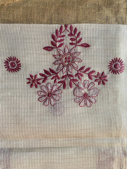 Zunaira Beige Chikankari Unstiched Kurta Dupatta - Famous Chikankari