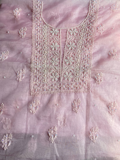Karizma Premium Pink Chikankari Unstiched Dress - Famous Chikankari