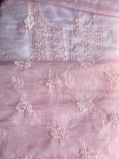 Karizma Premium Pink Chikankari Unstiched Dress - Famous Chikankari