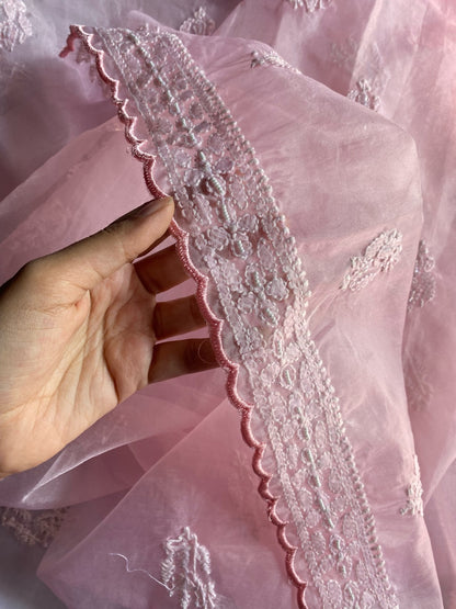 Karizma Premium Pink Chikankari Unstiched Dress - Famous Chikankari