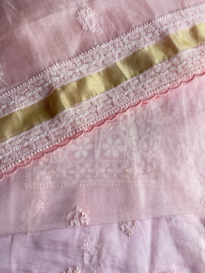Karizma Premium Pink Chikankari Unstiched Dress - Famous Chikankari