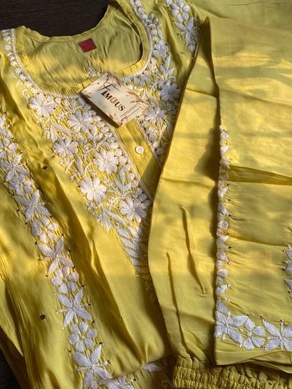 Dhani Chikankari Mukaish Kurta Plazo Set - Famous Chikankari