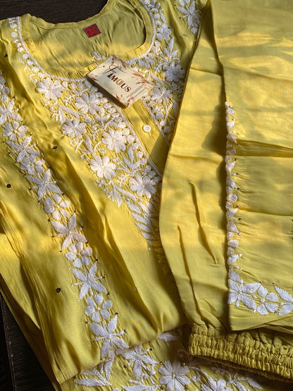 Dhani Chikankari Mukaish Kurta Plazo Set - Famous Chikankari