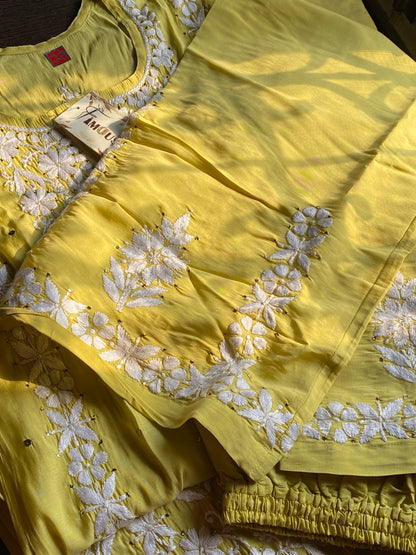 Dhani Chikankari Mukaish Kurta Plazo Set - Famous Chikankari