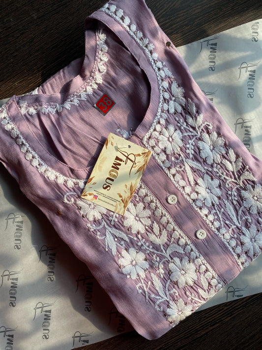Lavender Chikankari Mukaish Kurta Plazo Set - Famous Chikankari
