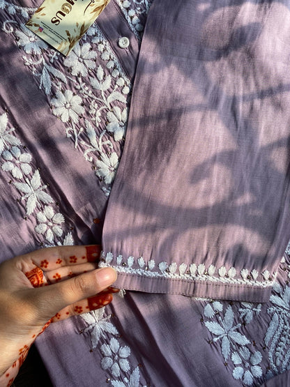 Lavender Chikankari Mukaish Kurta Plazo Set - Famous Chikankari