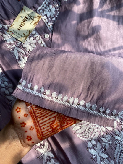 Lavender Chikankari Mukaish Kurta Plazo Set - Famous Chikankari