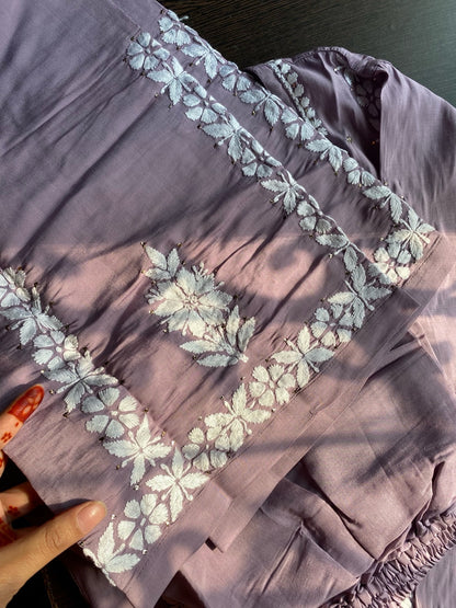 Lavender Chikankari Mukaish Kurta Plazo Set - Famous Chikankari