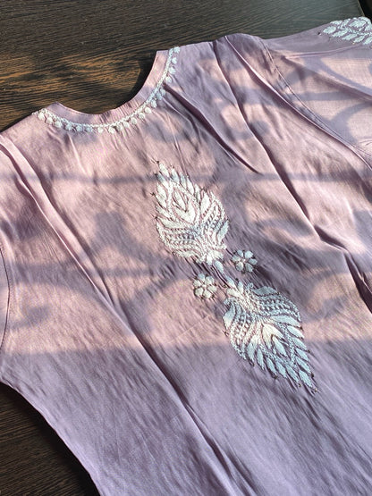 Lavender Chikankari Mukaish Kurta Plazo Set - Famous Chikankari