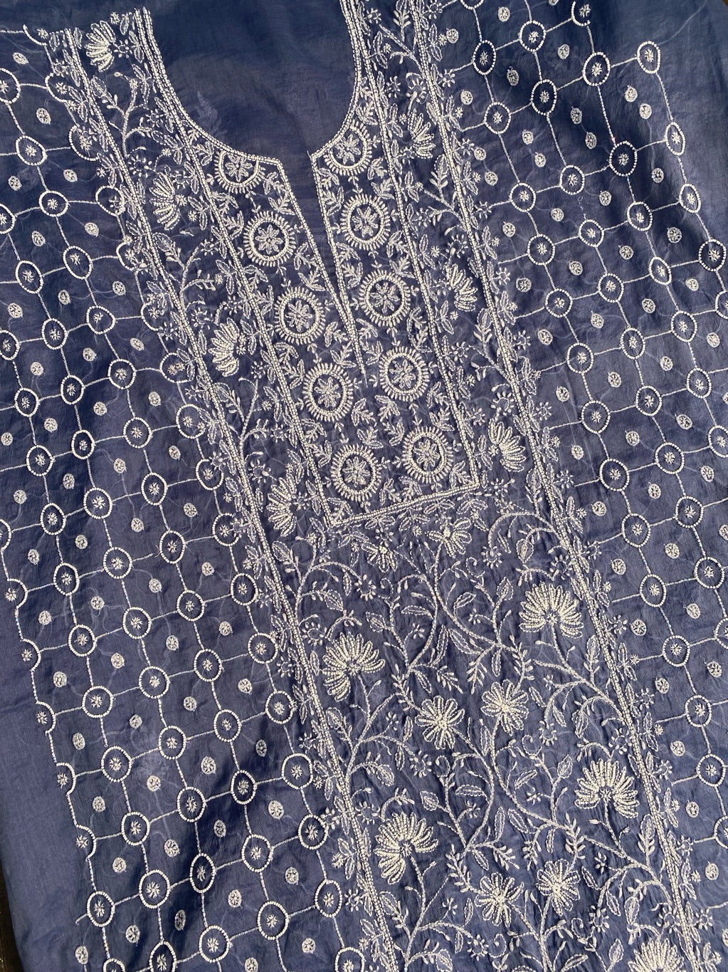 Neelam Chikankari Jaal Work Unstiched Kurta Dupatta Set