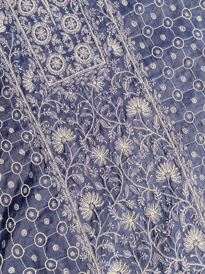 Neelam Chikankari Jaal Work Unstiched Kurta Dupatta Set - Famous Chikankari