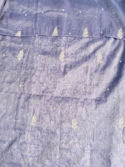 Neelam Chikankari Jaal Work Unstiched Kurta Dupatta Set - Famous Chikankari