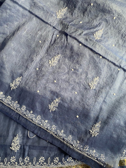 Neelam Chikankari Jaal Work Unstiched Kurta Dupatta Set - Famous Chikankari