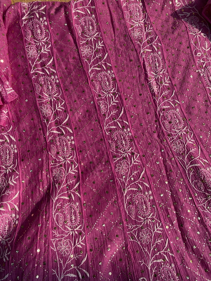 Dark Pink Chikankari And Mukaish Anarkali And Dupatta Set - Famous Chikankari