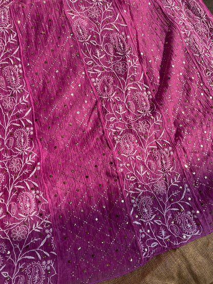 Dark Pink Chikankari And Mukaish Anarkali And Dupatta Set - Famous Chikankari