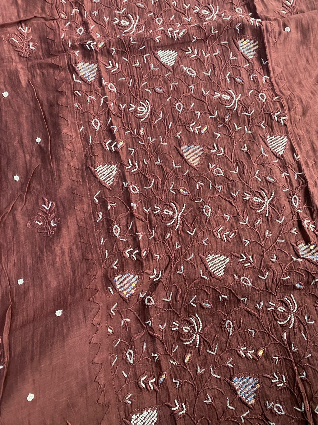 Chocolate Brown Chikankari Semi Stiched Kurta Dupatta Set