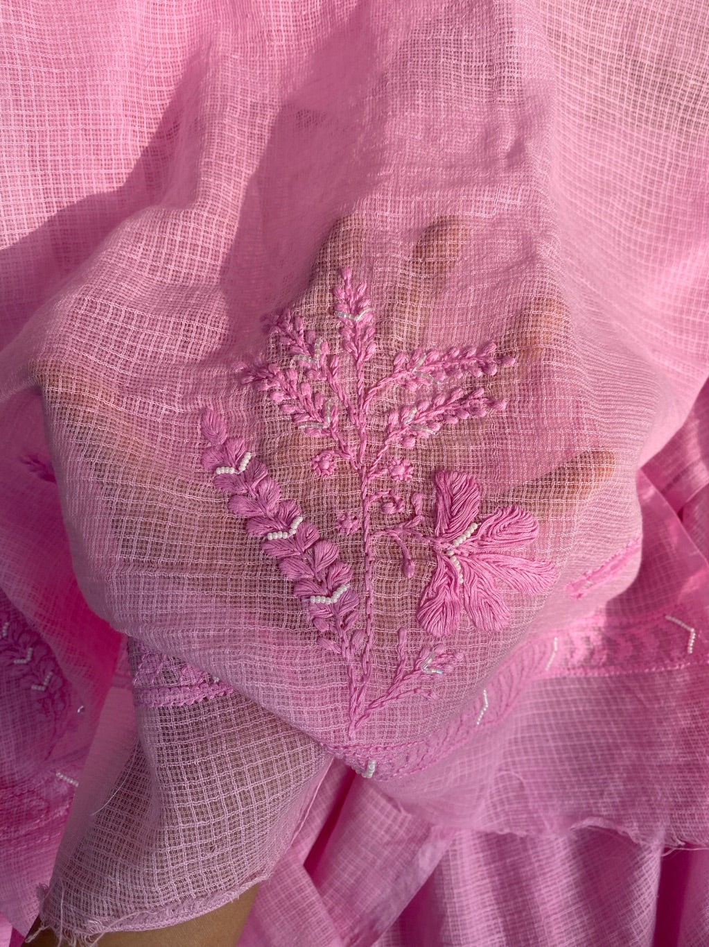 Pink Chikankari Kota Unstiched Dress