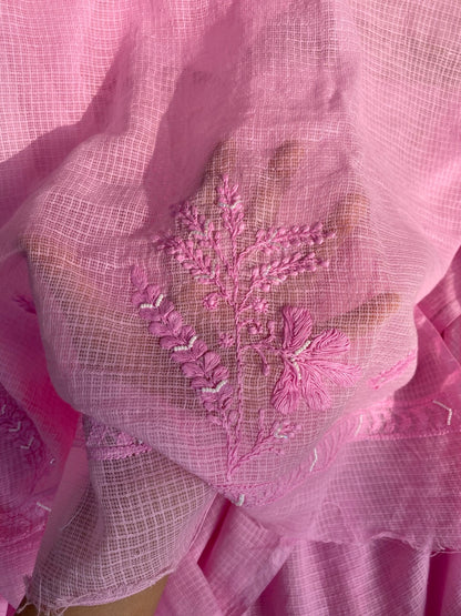 Pink Chikankari Kota Unstiched Dress - Famous Chikankari