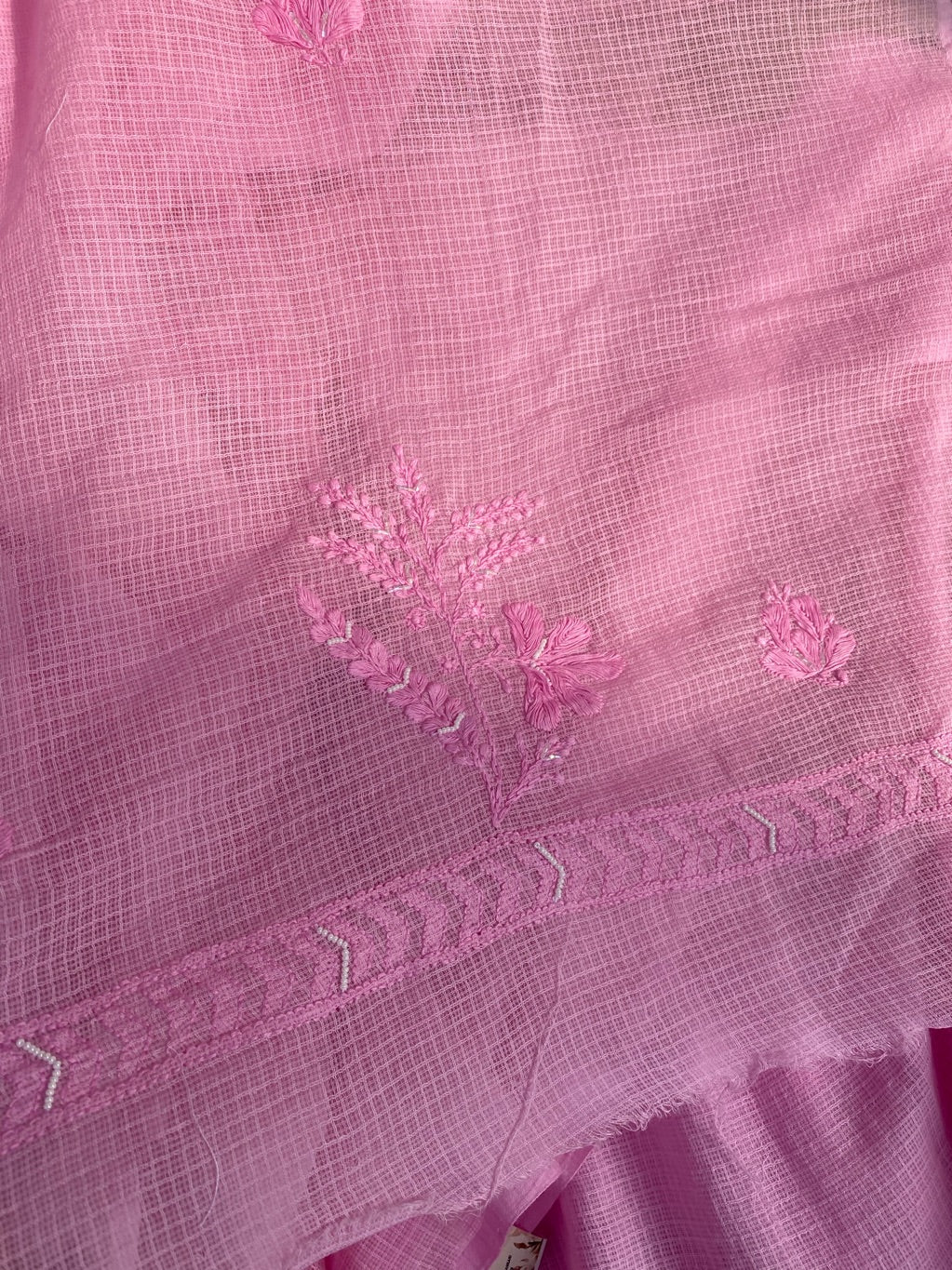 Pink Chikankari Kota Unstiched Dress