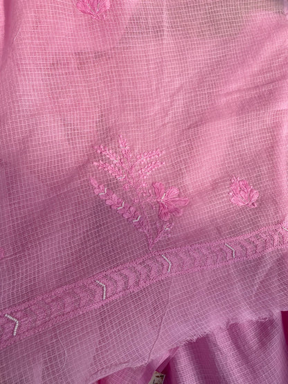 Pink Chikankari Kota Unstiched Dress - Famous Chikankari