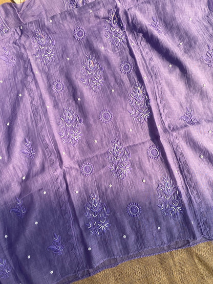 Purple Chikankari Semi Stiched Kurta Dupatta Set - Famous Chikankari