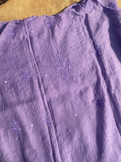 Purple Chikankari Semi Stiched Kurta Dupatta Set - Famous Chikankari