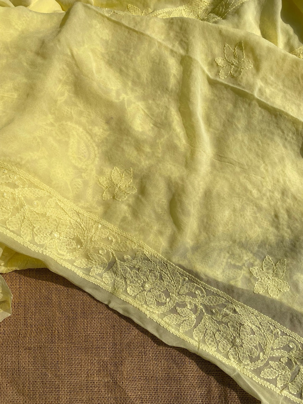 LemonYellow Chikankari Parsigara Viscose Unstiched Dress