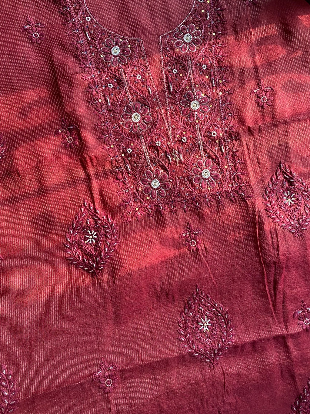 Zunaira Maroon Chikankari Unstiched Kurta Dupatta