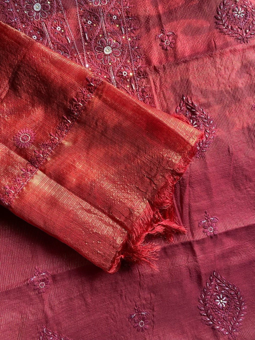 Zunaira Maroon Chikankari Unstiched Kurta Dupatta