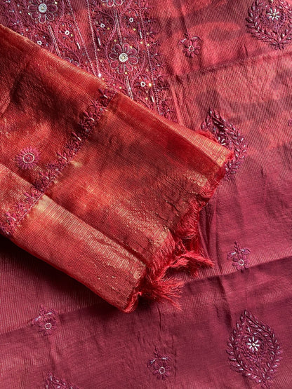 Zunaira Maroon Chikankari Unstiched Kurta Dupatta - Famous Chikankari
