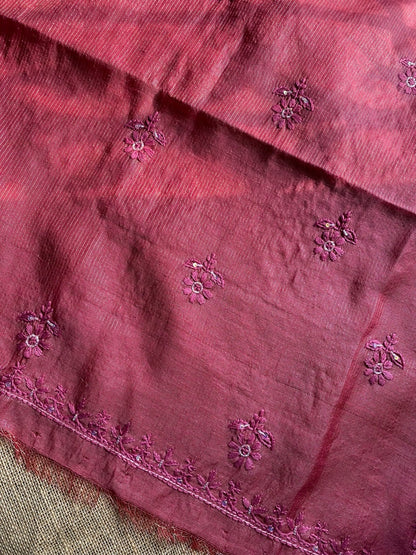 Zunaira Maroon Chikankari Unstiched Kurta Dupatta - Famous Chikankari