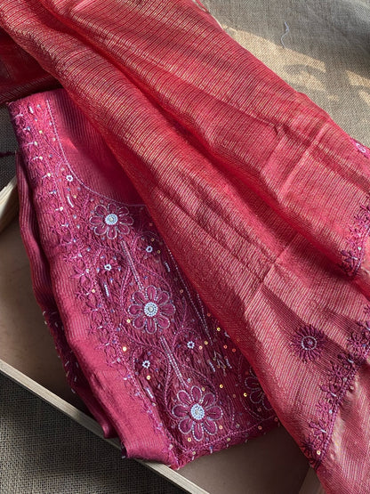 Zunaira Maroon Chikankari Unstiched Kurta Dupatta - Famous Chikankari