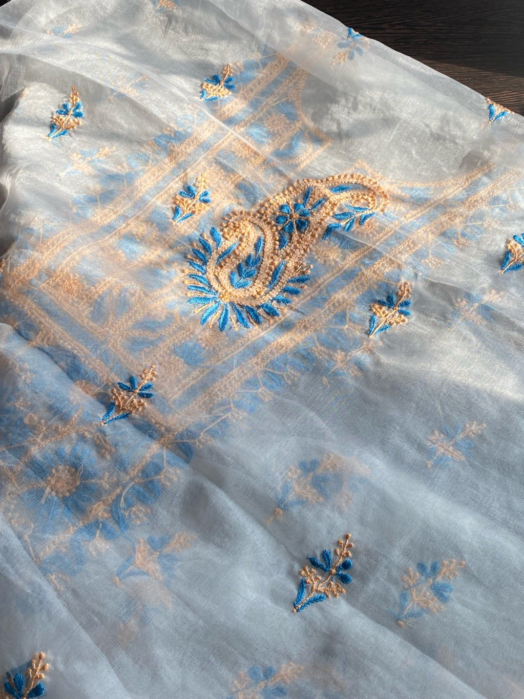 Premium Chikankari Off White Organza Unstiched Dress
