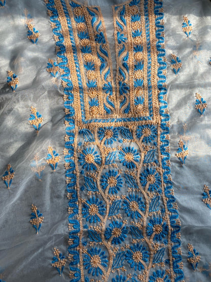 Premium Chikankari Off White Organza Unstiched Dress - Famous Chikankari