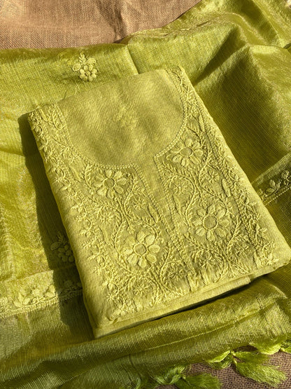 Dhani Chikankari Chanderi Unstiched Dress - Famous Chikankari