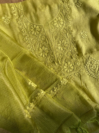 Dhani Chikankari Chanderi Unstiched Dress - Famous Chikankari