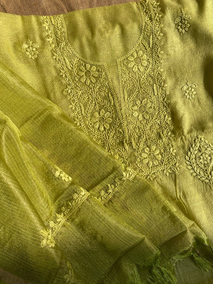 Dhani Chikankari Chanderi Unstiched Dress - Famous Chikankari