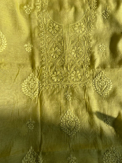 Dhani Chikankari Chanderi Unstiched Dress - Famous Chikankari
