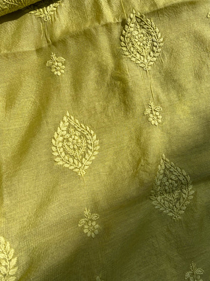 Dhani Chikankari Chanderi Unstiched Dress - Famous Chikankari
