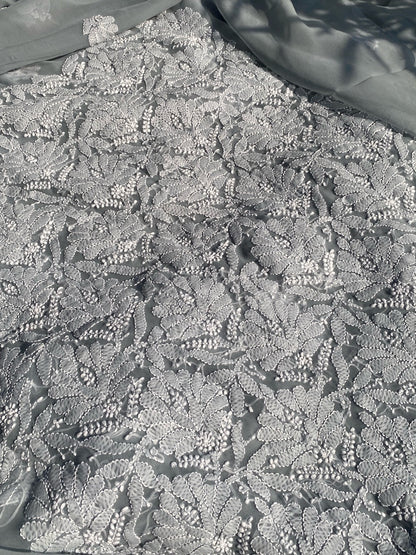 Grey Chikankari Georgette Unstiched Dress - Famous Chikankari