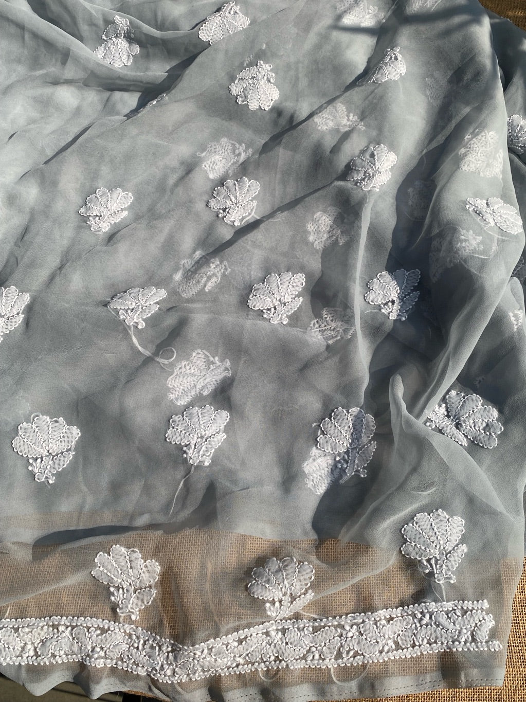 Grey Chikankari Georgette Unstiched Dress
