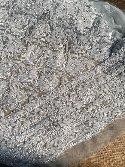 Grey Chikankari Georgette Unstiched Dress - Famous Chikankari