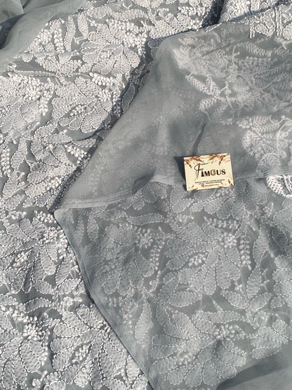 Grey Chikankari Georgette Unstiched Dress - Famous Chikankari