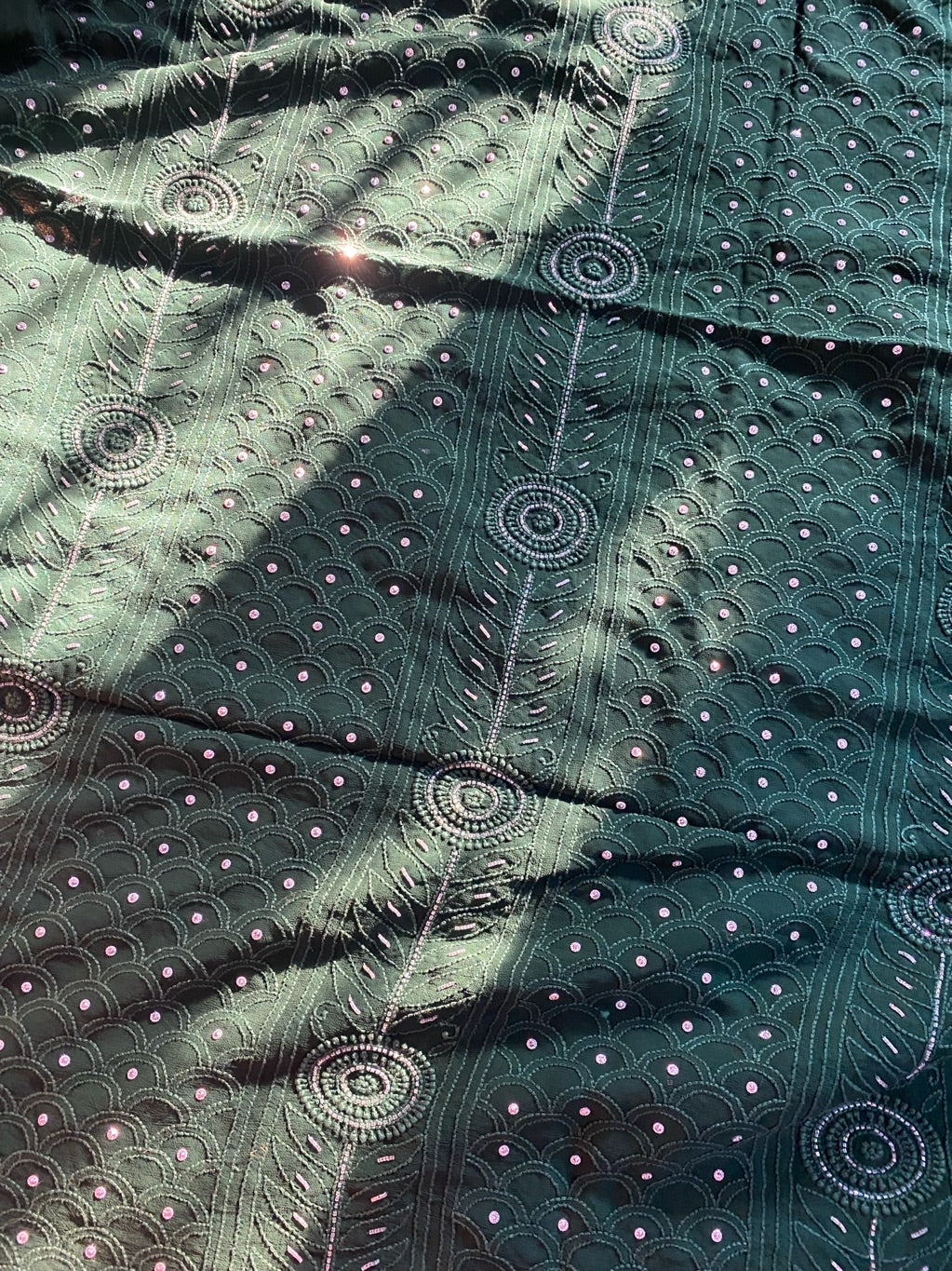 Bottle Green Chikankari Parsi Gara Kurta Unstiched